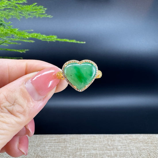 RealJade® "Signature Signet" 18K Yellow Gold Imperial Jadeite Jade Heart shape Ring