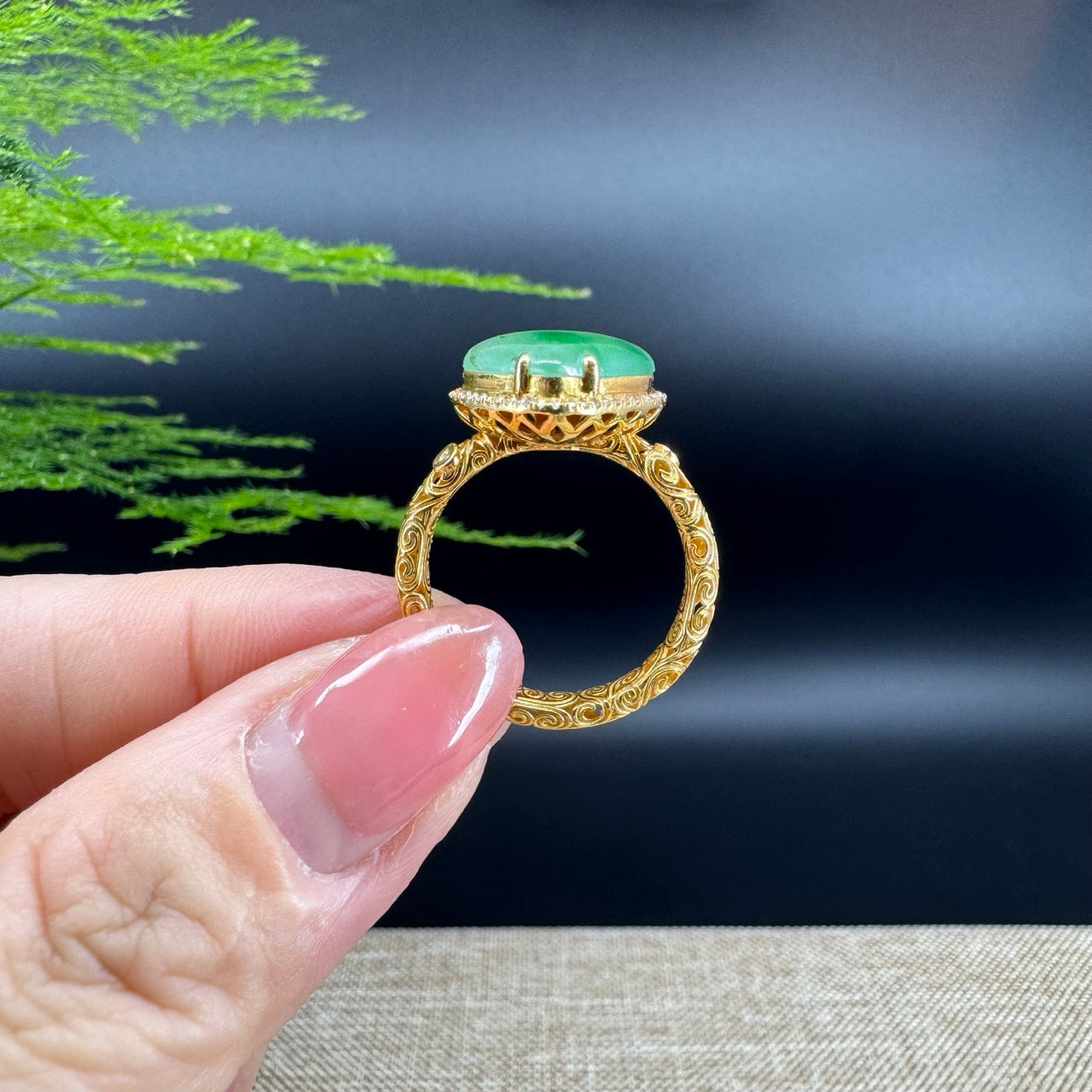 RealJade® "Signature Signet" 18K Yellow Gold Imperial Jadeite Jade Heart shape Ring