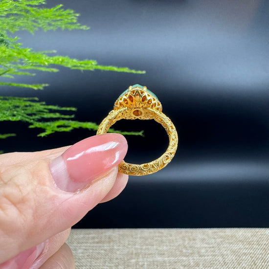 RealJade® "Signature Signet" 18K Yellow Gold Imperial Jadeite Jade Heart shape Ring