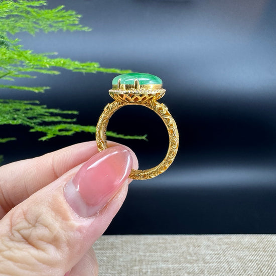 RealJade® "Signature Signet" 18K Yellow Gold Imperial Jadeite Jade Heart shape Ring