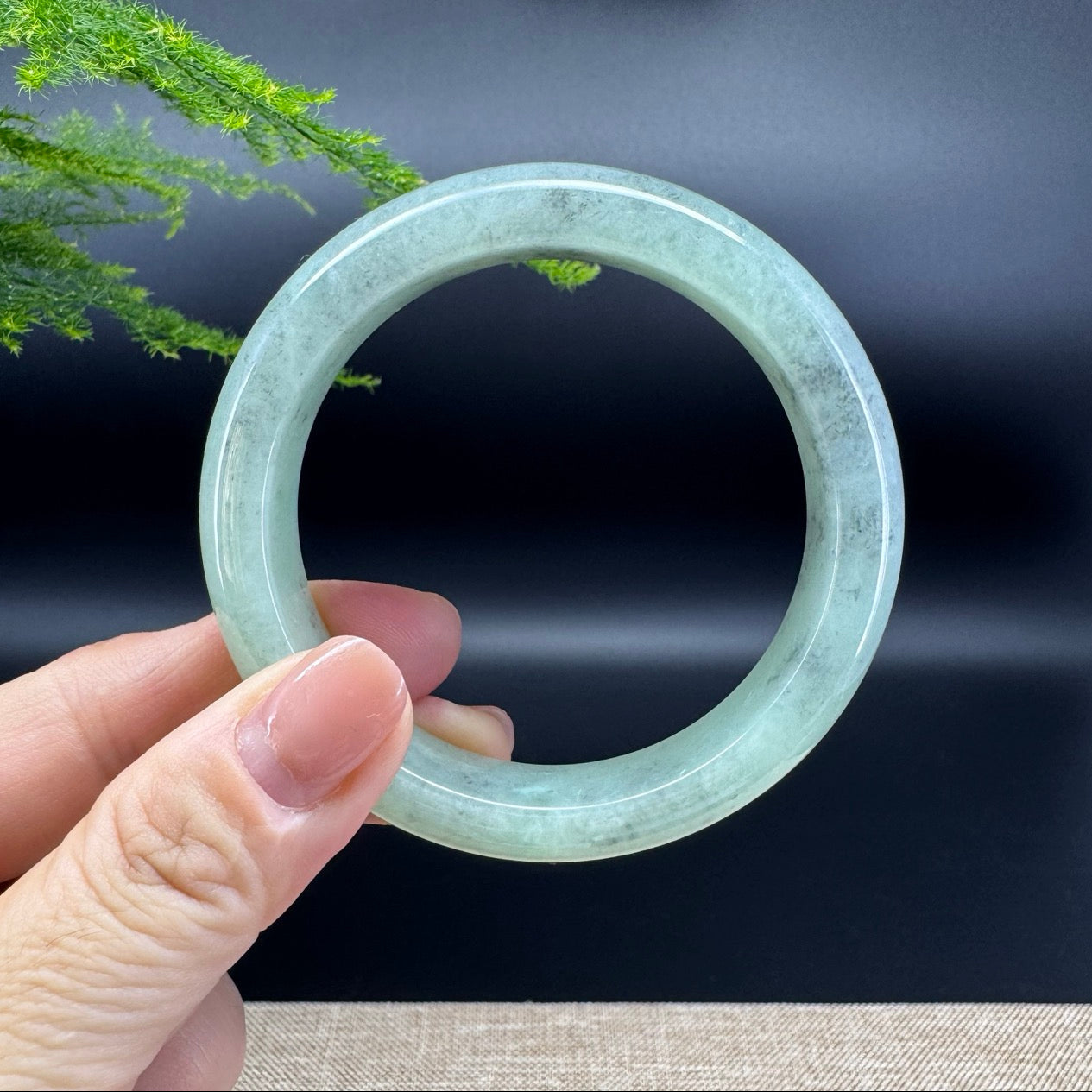 Genuine Burmese Icy Black Green Jade Jadeite Bangle Bracelet (56.3mm)