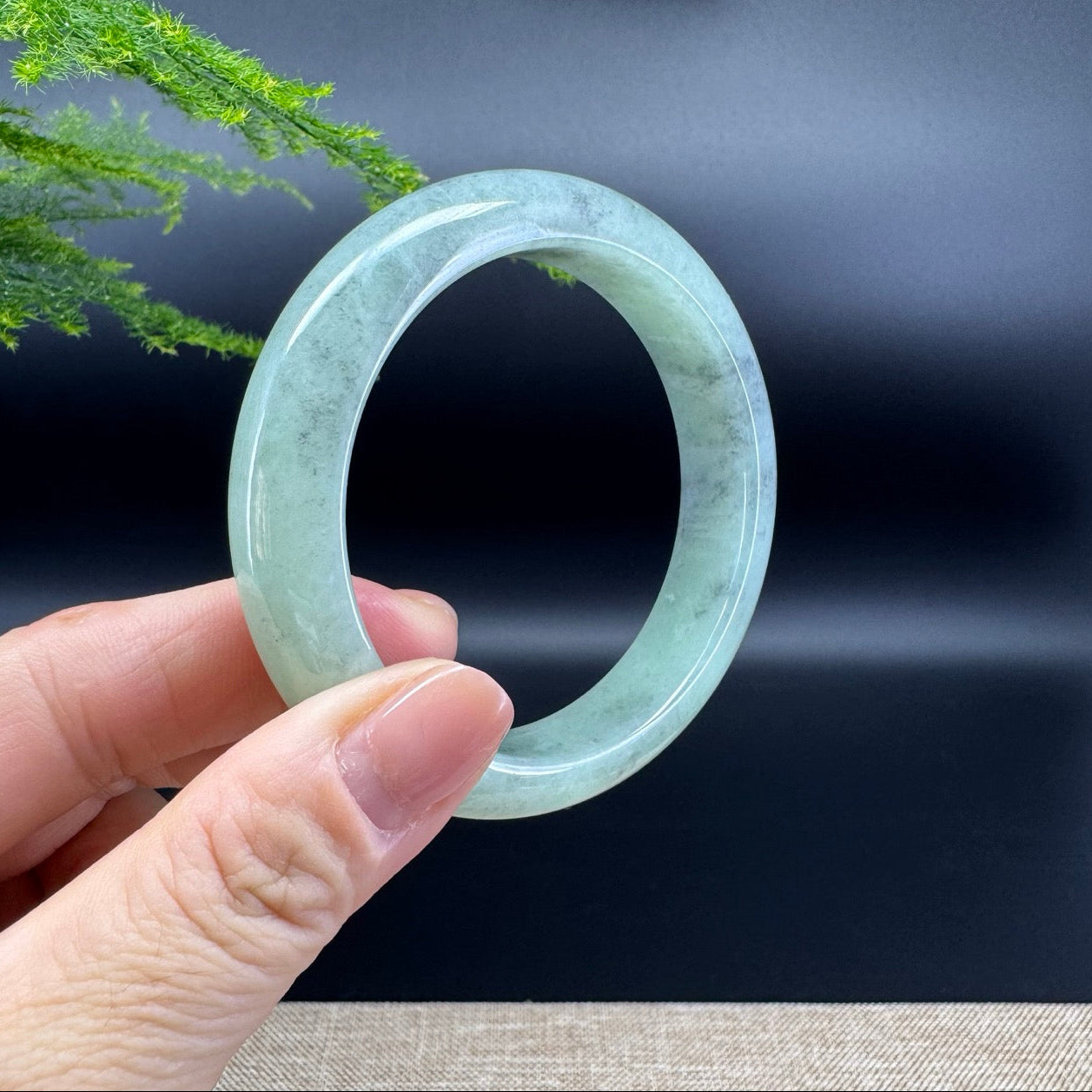 Genuine Burmese Icy Black Green Jade Jadeite Bangle Bracelet (56.3mm)