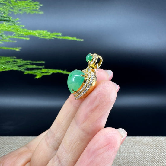 RealJade® Co. 18K Yellow Gold Genuine Burmese Imperial Jadeite Heart Pendant with Diamonds High Jewelry