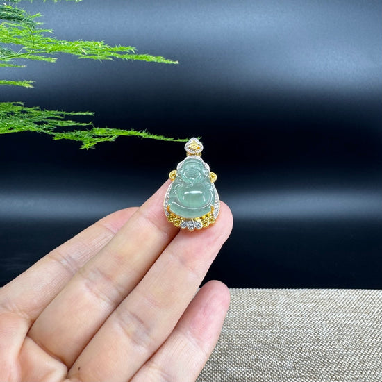 High end RealJade® "Money Saint" 18k Yellow Gold Genuine Green Jadeite Jade Pendant