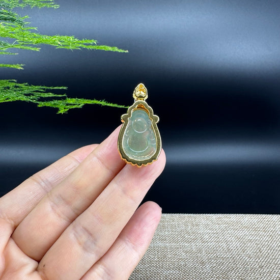High end RealJade® "Money Saint" 18k Yellow Gold Genuine Green Jadeite Jade Pendant