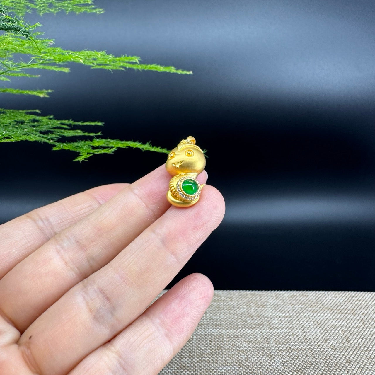 RealJade®  12 Zodiac: 18k Yellow Gold Snake Pendant Necklace with Green Imperial Jade & Diamonds