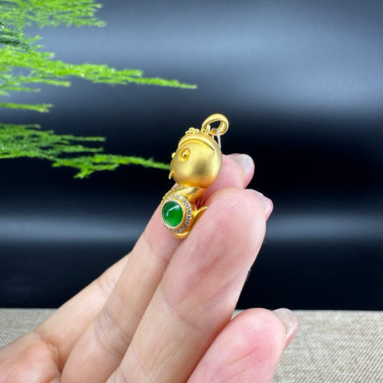RealJade®  12 Zodiac: 18k Yellow Gold Snake Pendant Necklace with Green Imperial Jade & Diamonds