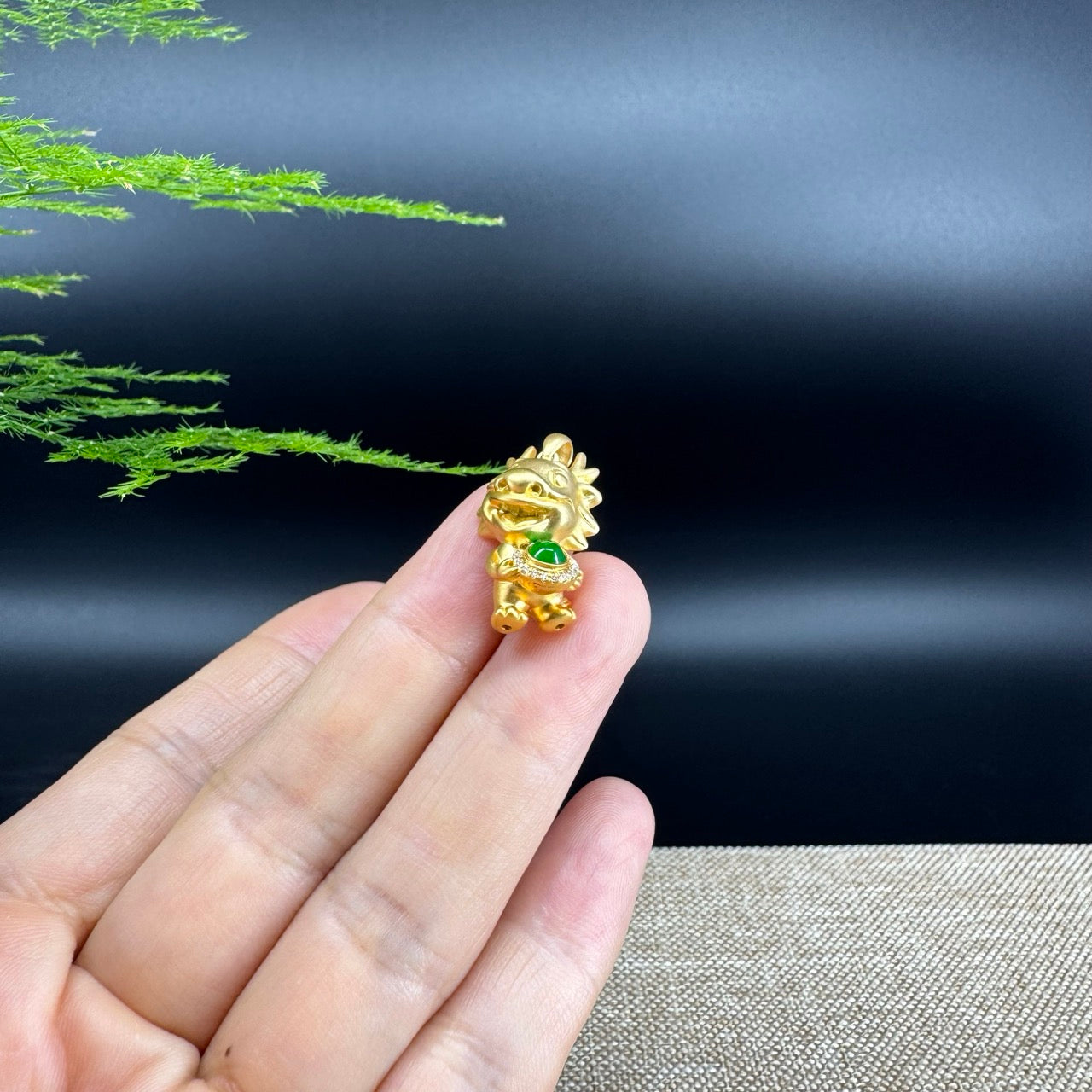 RealJade®  12 Zodiac: 18k Yellow Gold Dragon Pendant Necklace with Green Imperial Jade & Diamonds