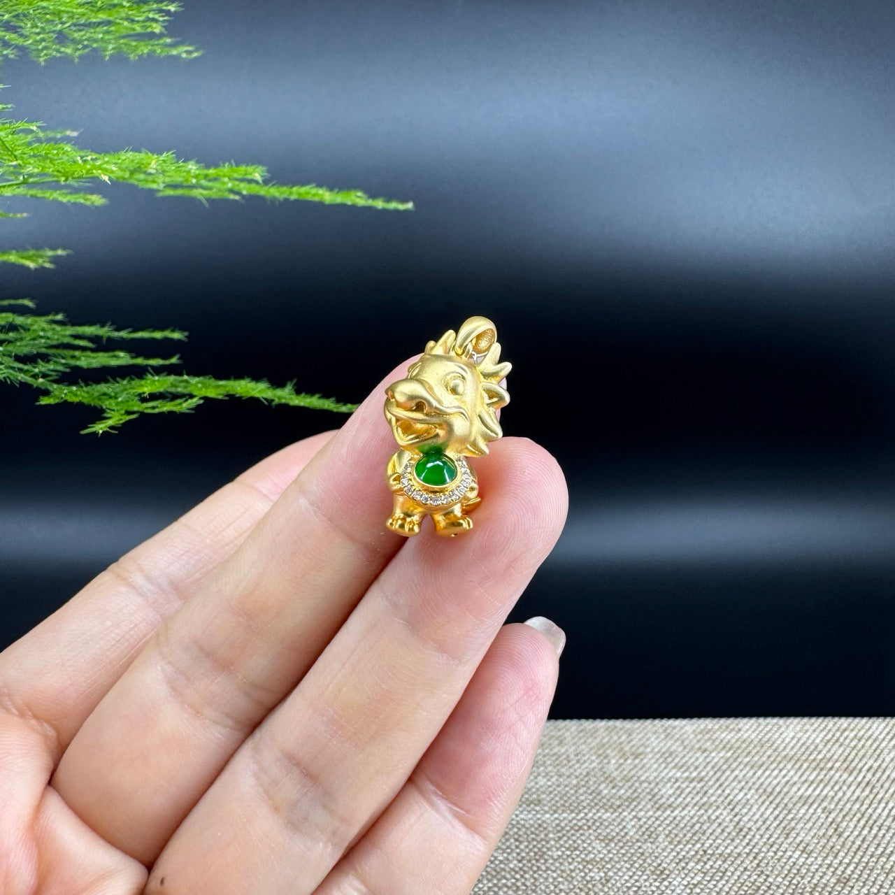 RealJade®  12 Zodiac: 18k Yellow Gold Dragon Pendant Necklace with Green Imperial Jade & Diamonds