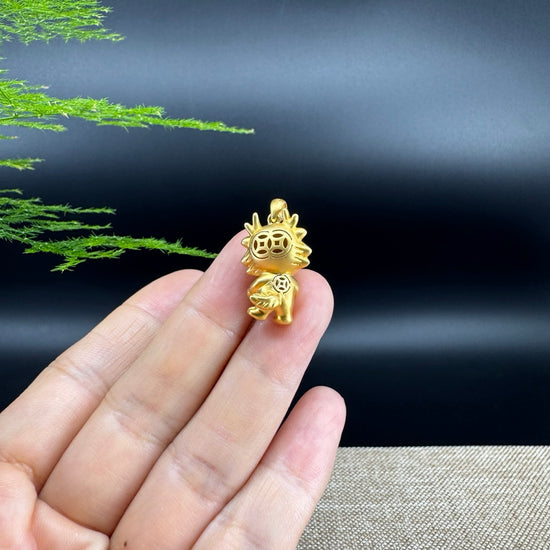 RealJade®  12 Zodiac: 18k Yellow Gold Dragon Pendant Necklace with Green Imperial Jade & Diamonds