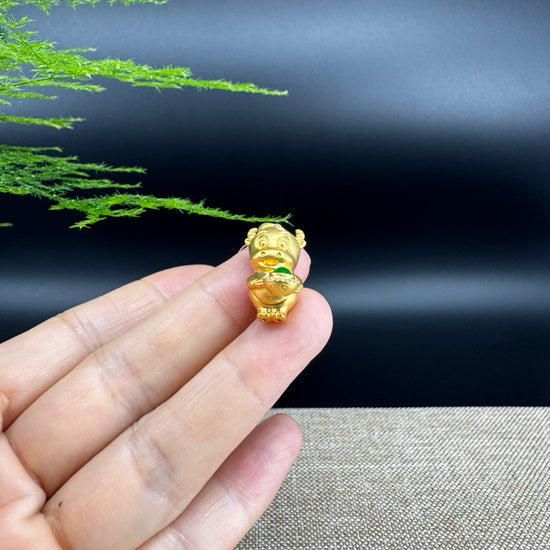 RealJade®  12 Zodiac: 18k Yellow Gold Ox Pendant Necklace with Green Imperial Jade & Diamonds