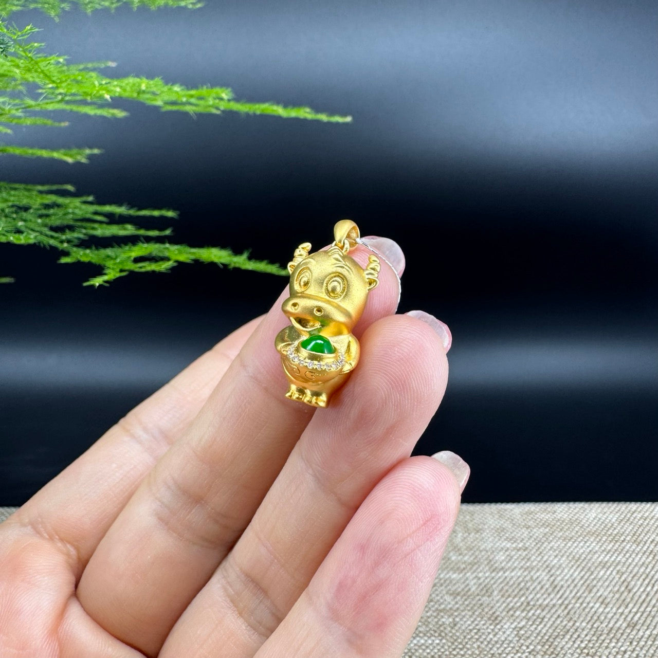 RealJade®  12 Zodiac: 18k Yellow Gold Ox Pendant Necklace with Green Imperial Jade & Diamonds