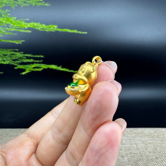 RealJade®  12 Zodiac: 18k Yellow Gold Ox Pendant Necklace with Green Imperial Jade & Diamonds