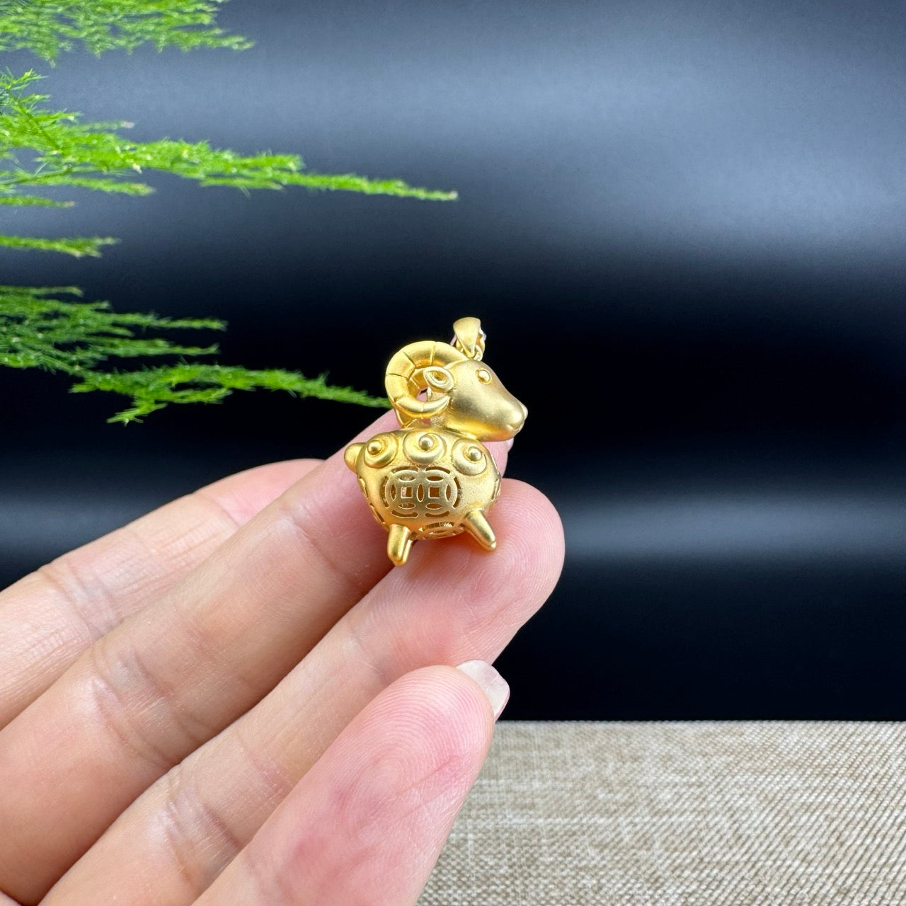 RealJade®  12 Zodiac: 18k Yellow Gold Sheep Pendant Necklace with Green Imperial Jade & Diamonds