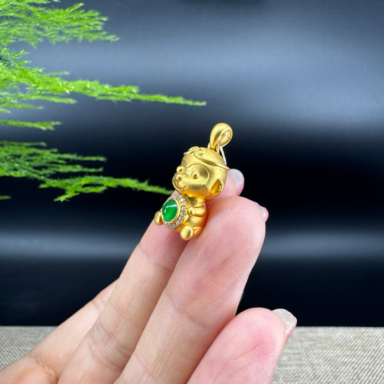 RealJade®  12 Zodiac: 18k Yellow Gold Monkey Pendant Necklace with Imperial Jade & Diamonds