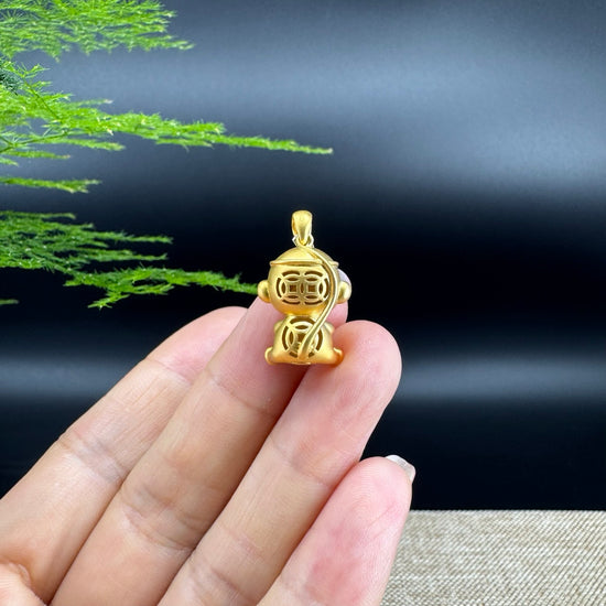 RealJade®  12 Zodiac: 18k Yellow Gold Monkey Pendant Necklace with Imperial Jade & Diamonds