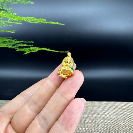 RealJade®  12 Zodiac: 18k Yellow Gold Rooster Pendant Necklace with Green Imperial Jade & Diamonds