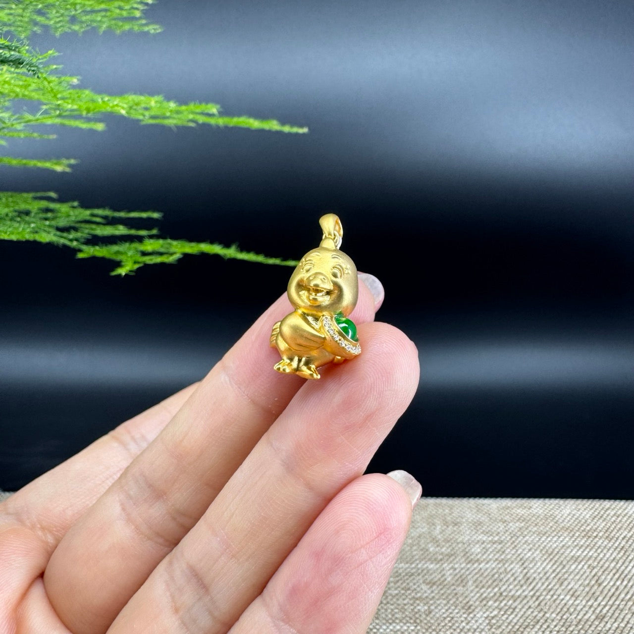 RealJade®  12 Zodiac: 18k Yellow Gold Rooster Pendant Necklace with Green Imperial Jade & Diamonds