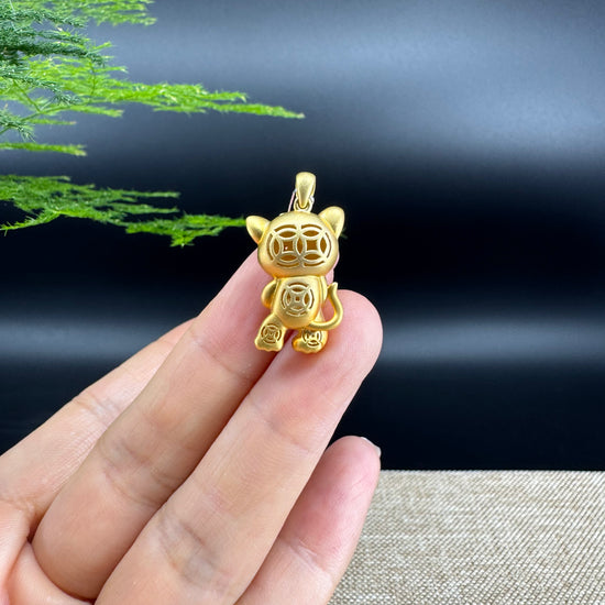 RealJade®  12 Zodiac: 18k Yellow Gold Tiger Pendant Necklace with Green Imperial Jade & Diamonds