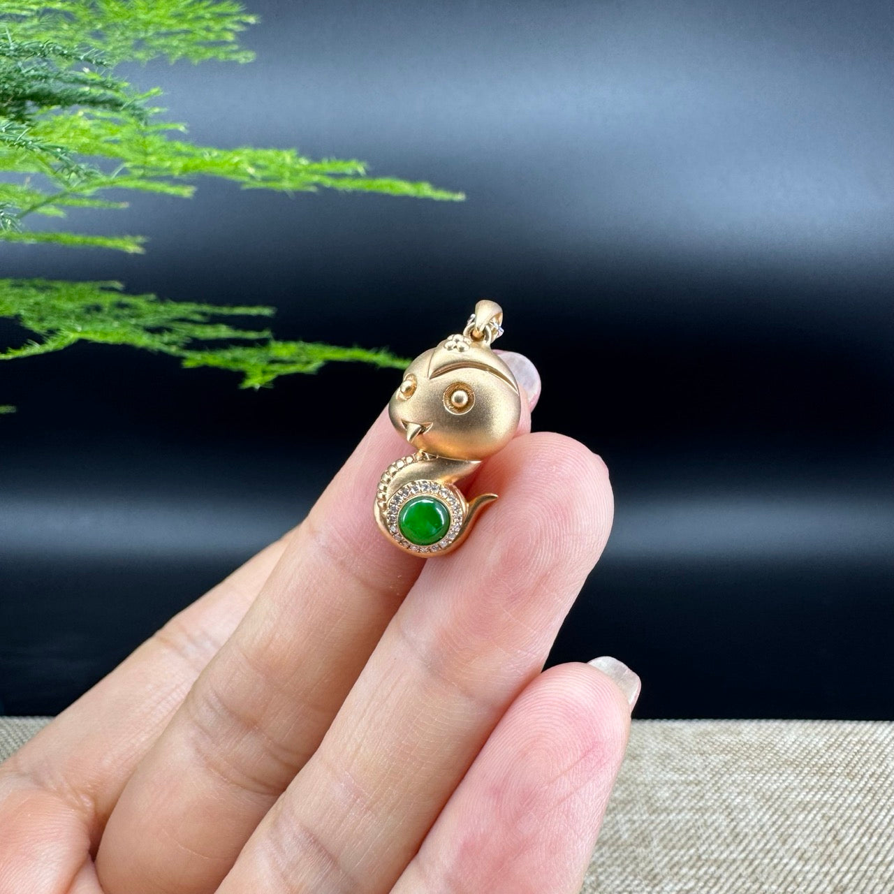 RealJade®  12 Zodiac: 18k Rose Gold Snake Pendant Necklace with Green Imperial Jade & Diamonds