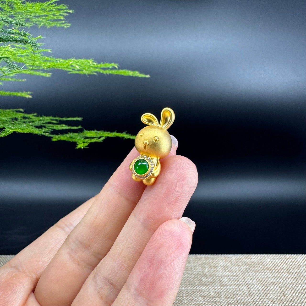 RealJade®  12 Zodiac: 18k Yellow Gold Rabbit Pendant Necklace with Green Imperial Jade & Diamonds