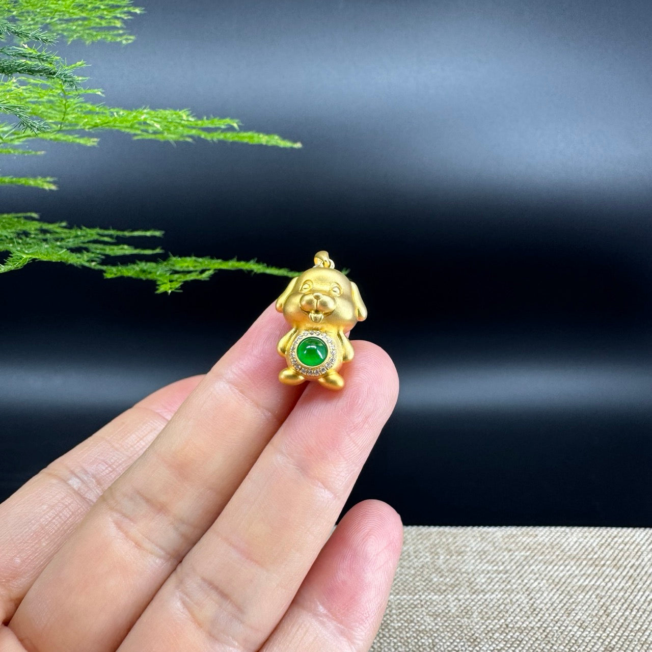 RealJade®  12 Zodiac: 18k Yellow Gold Dog Pendant Necklace with Green Imperial Jade & Diamonds
