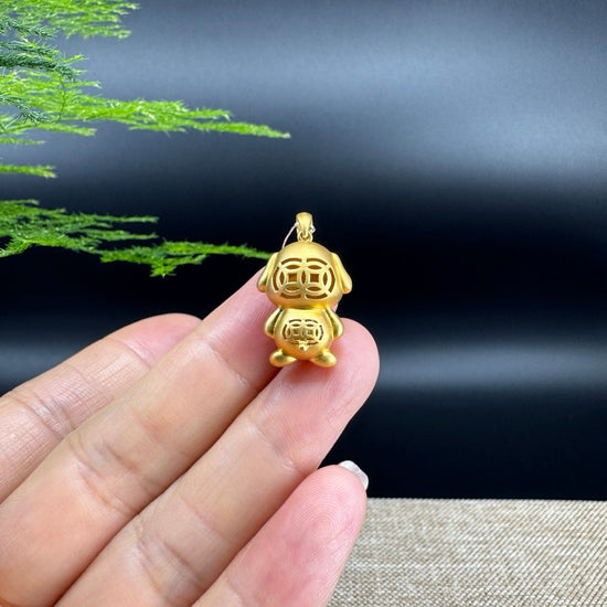 RealJade®  12 Zodiac: 18k Yellow Gold Dog Pendant Necklace with Green Imperial Jade & Diamonds