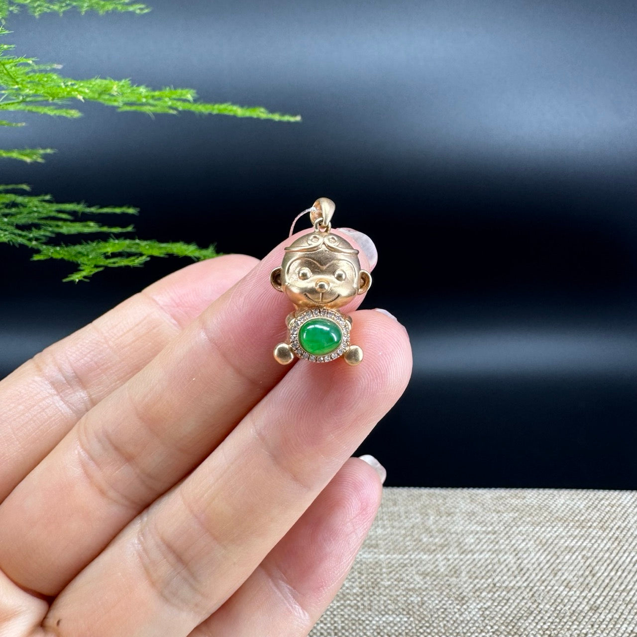 RealJade®  12 Zodiac: 18k Rose Gold Monkey Pendant Necklace with Green Imperial Jade & Diamonds