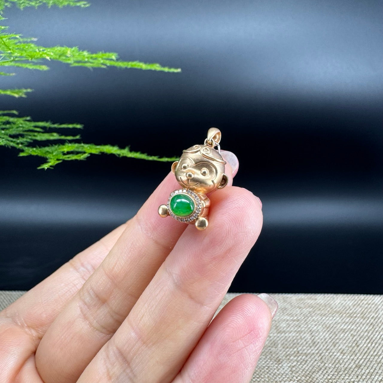 RealJade®  12 Zodiac: 18k Rose Gold Monkey Pendant Necklace with Green Imperial Jade & Diamonds