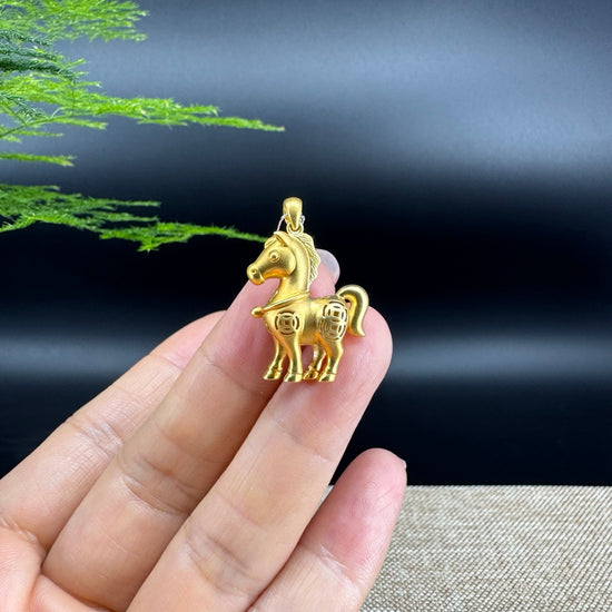 RealJade®  12 Zodiac: 18k Yellow Gold Horse Pendant Necklace with Green Imperial Jade & Diamonds