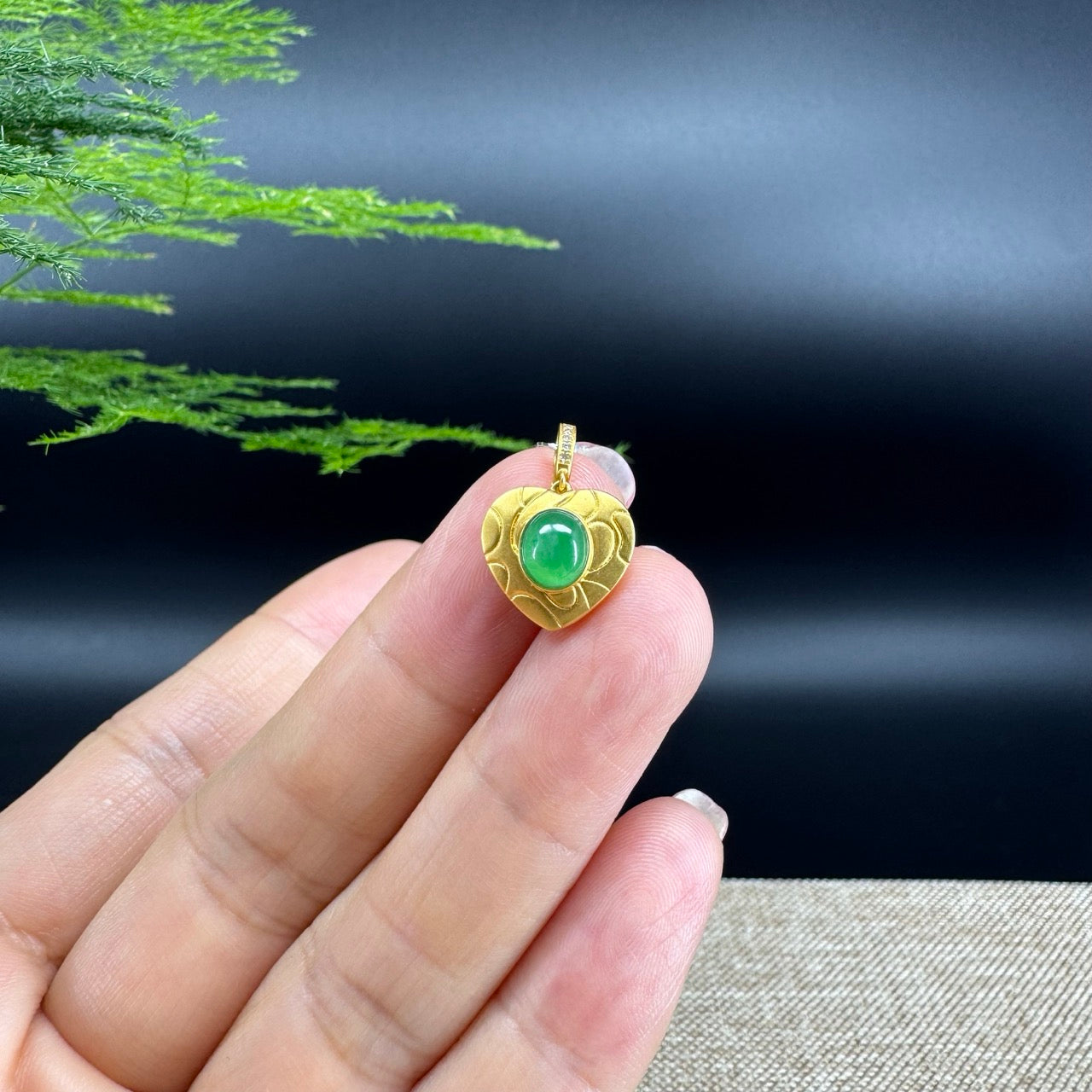 RealJade® "Love Heart" 18K Yellow Gold Green Jade Classic Love Pendant Necklace