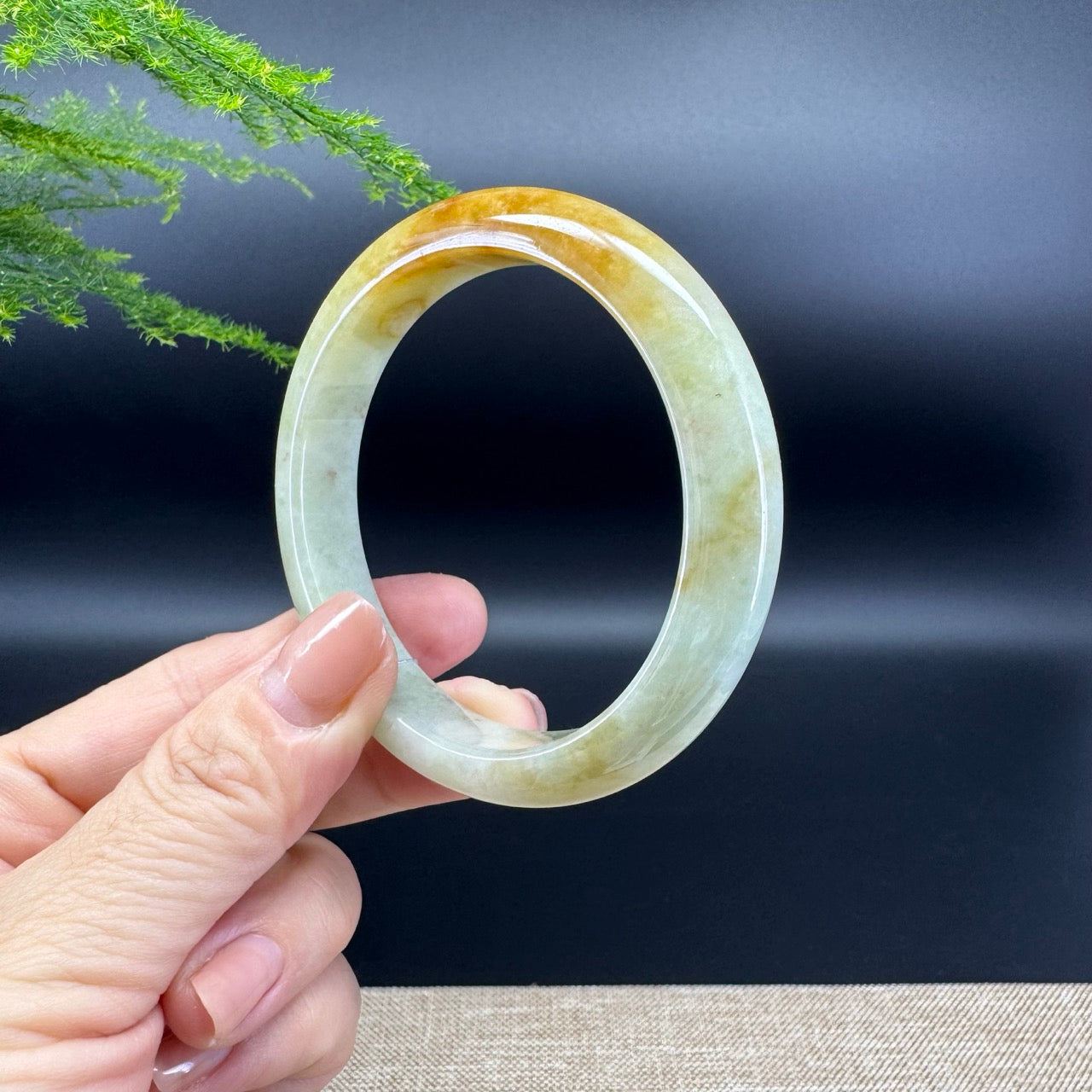 Genuine Burmese Yellow Green Jade Jadeite Bangle Bracelet ( 56.2mm )