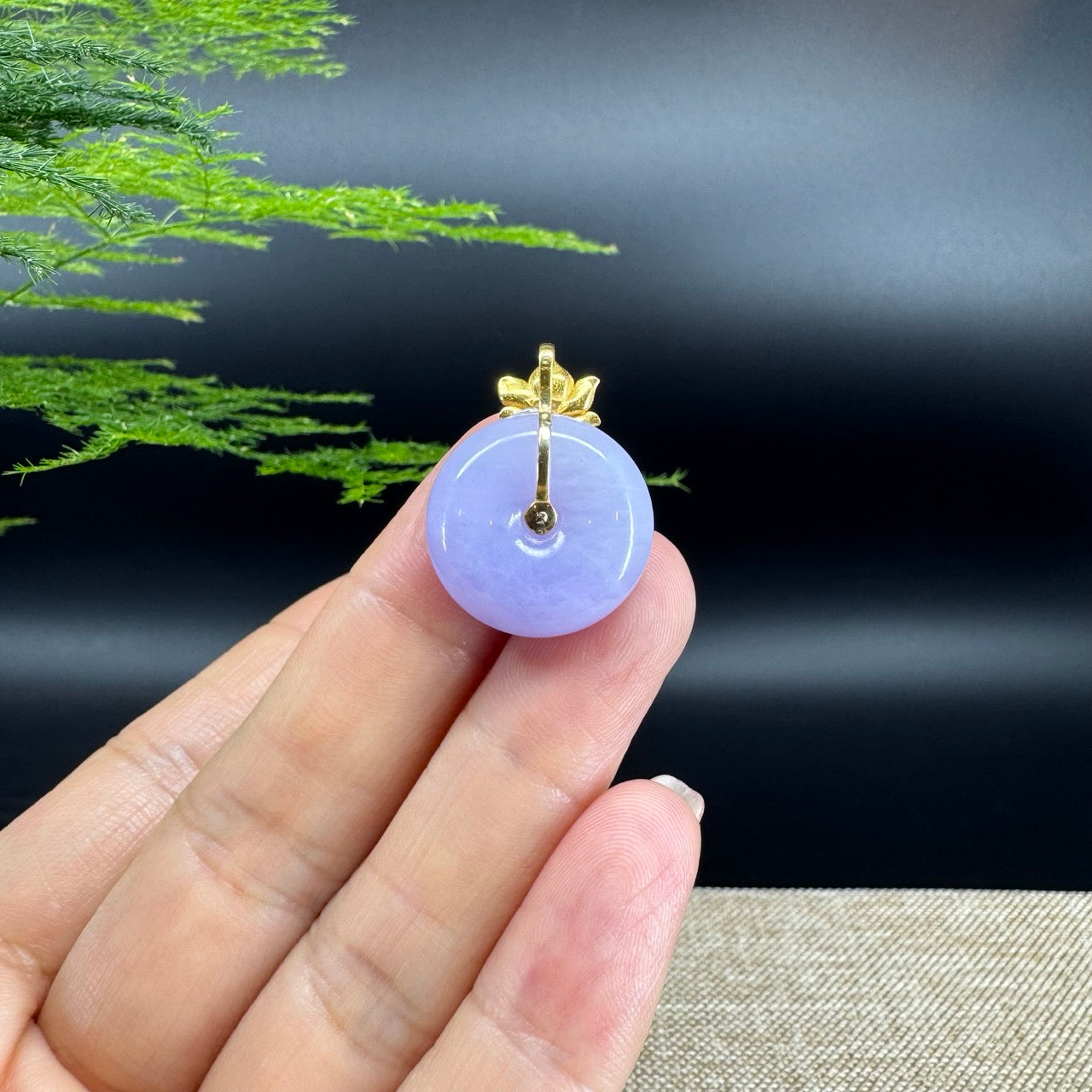 "Good Luck Button"Lavender Jadeite Jade Lucky KouKou Pendant With 18K Yellow Gold Bail