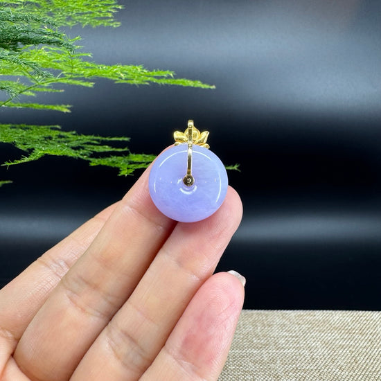 "Good Luck Button"Lavender Jadeite Jade Lucky KouKou Pendant With 18K Yellow Gold Bail