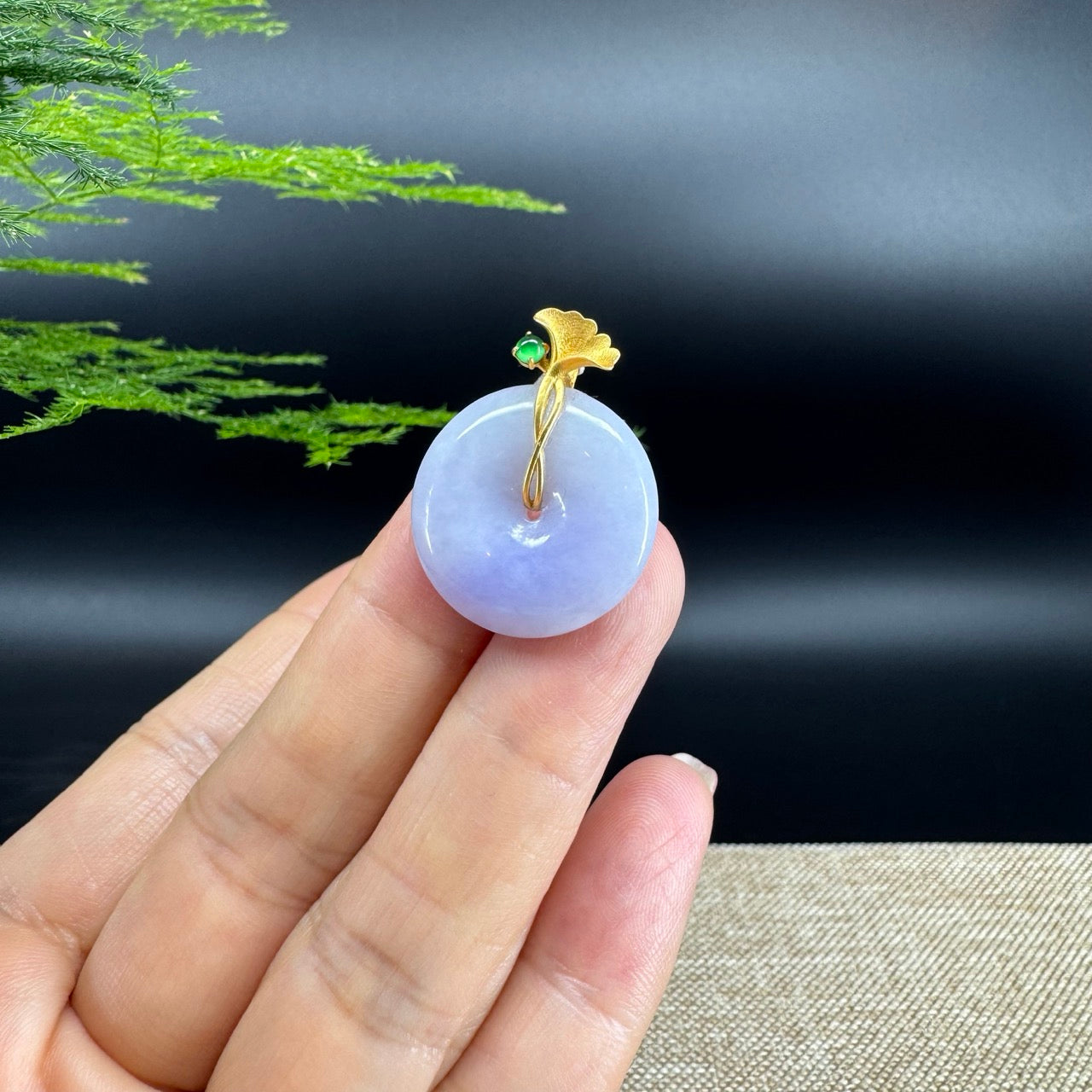 "Good Luck Button" Lavender Jadeite Jade Lucky KouKou Pendant With 18K Yellow Gold Bail