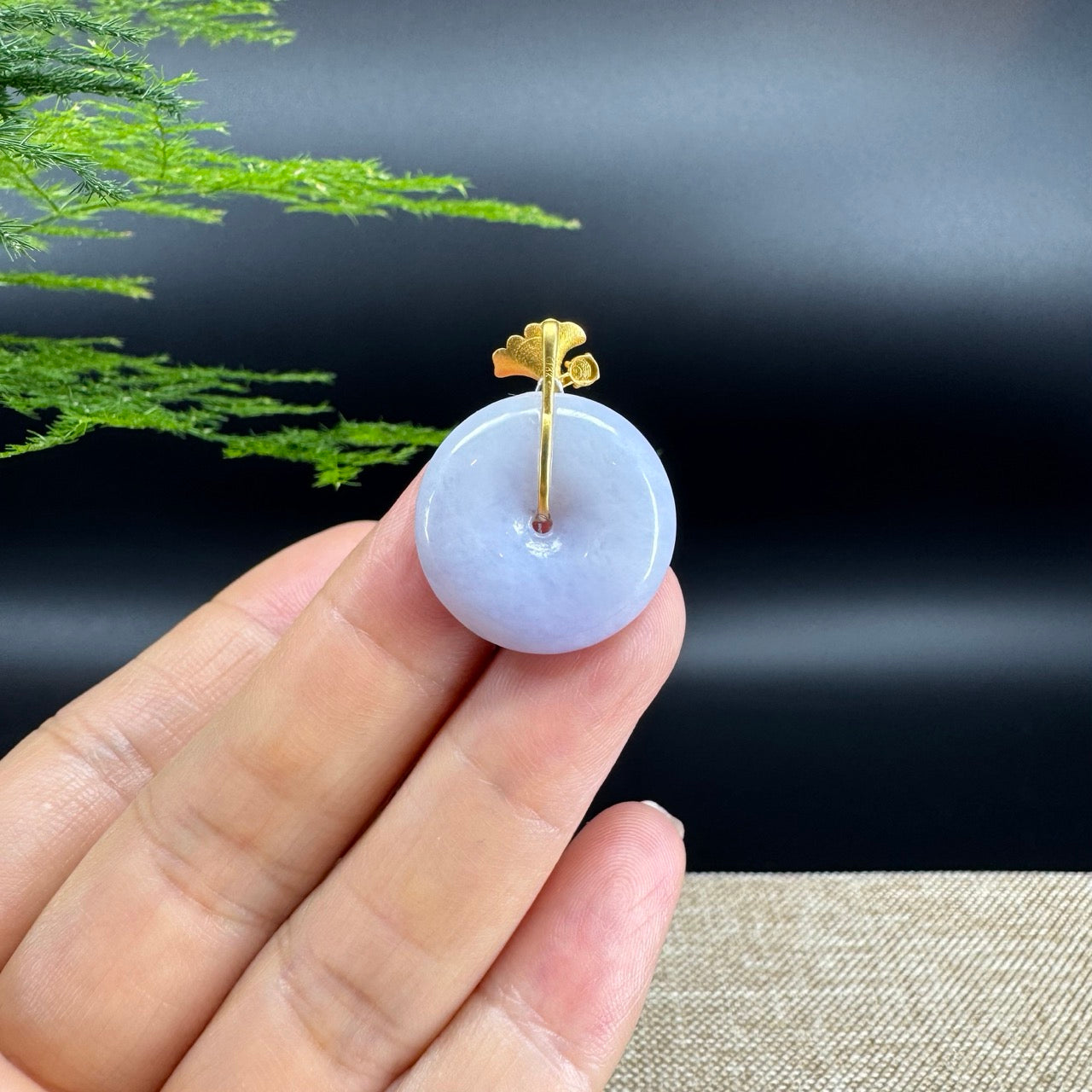 "Good Luck Button" Lavender Jadeite Jade Lucky KouKou Pendant With 18K Yellow Gold Bail