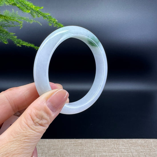 Genuine Burmese White Green Jade Jadeite Bangle Bracelet ( 56.7mm )