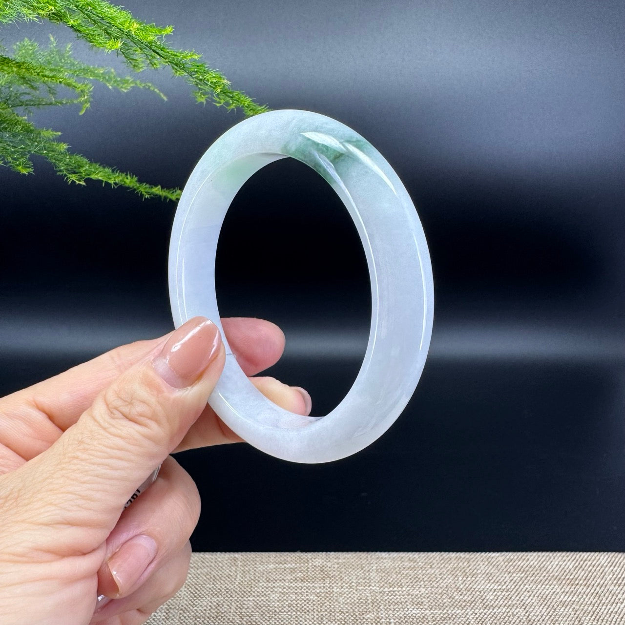 Genuine Burmese White Green Jade Jadeite Bangle Bracelet ( 56.7mm )