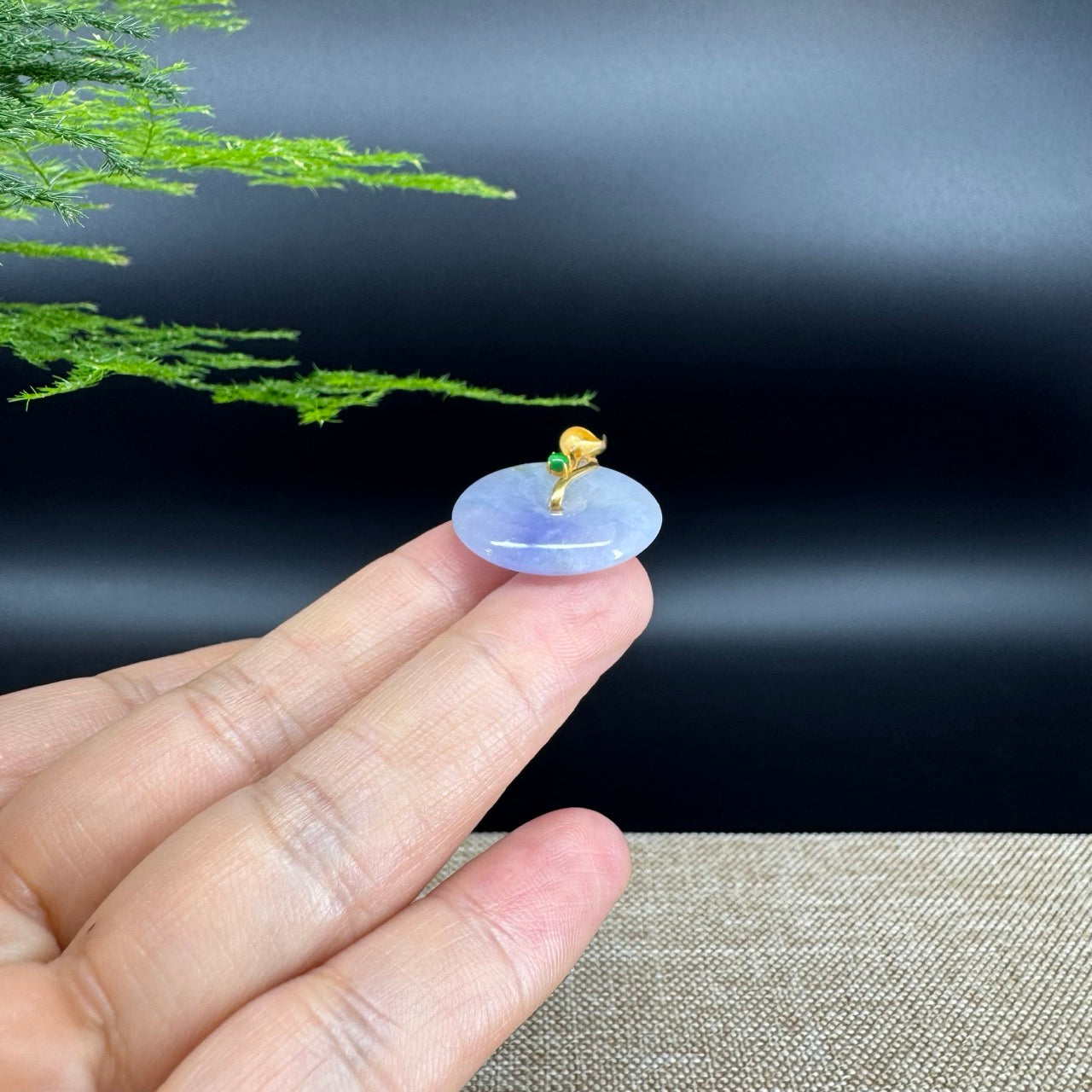 "Good Luck Button" Icy Lavender Jadeite Jade Lucky KouKou Pendant With 18K Yellow Gold  Bail