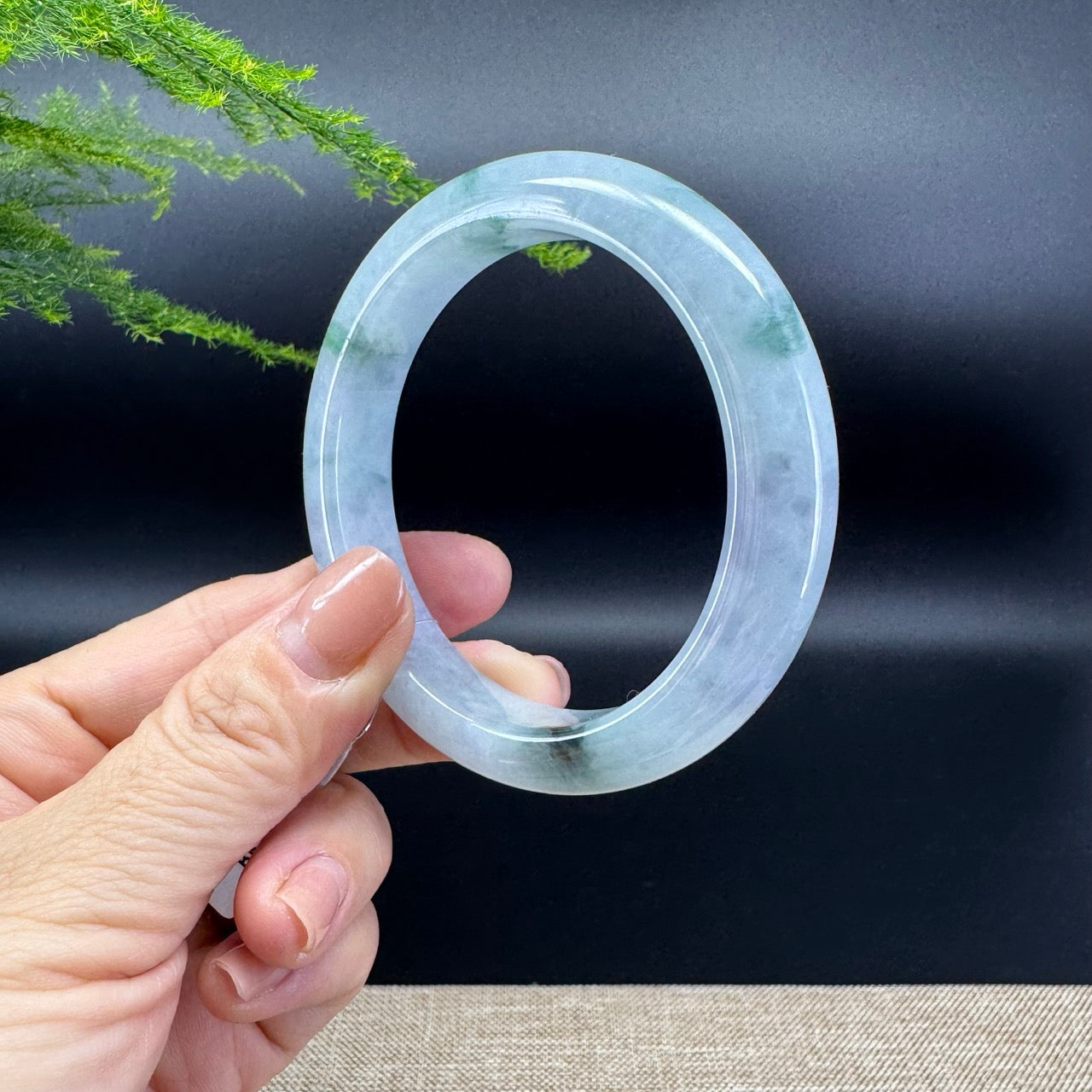 Genuine Burmese Lavender Green Jade Jadeite Bangle Bracelet ( 56.1mm )