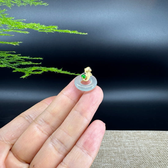 "Good Luck Button"Icy Jadeite Jade Lucky KouKou Pendant With 18K Yellow Gold Diamonds Bail