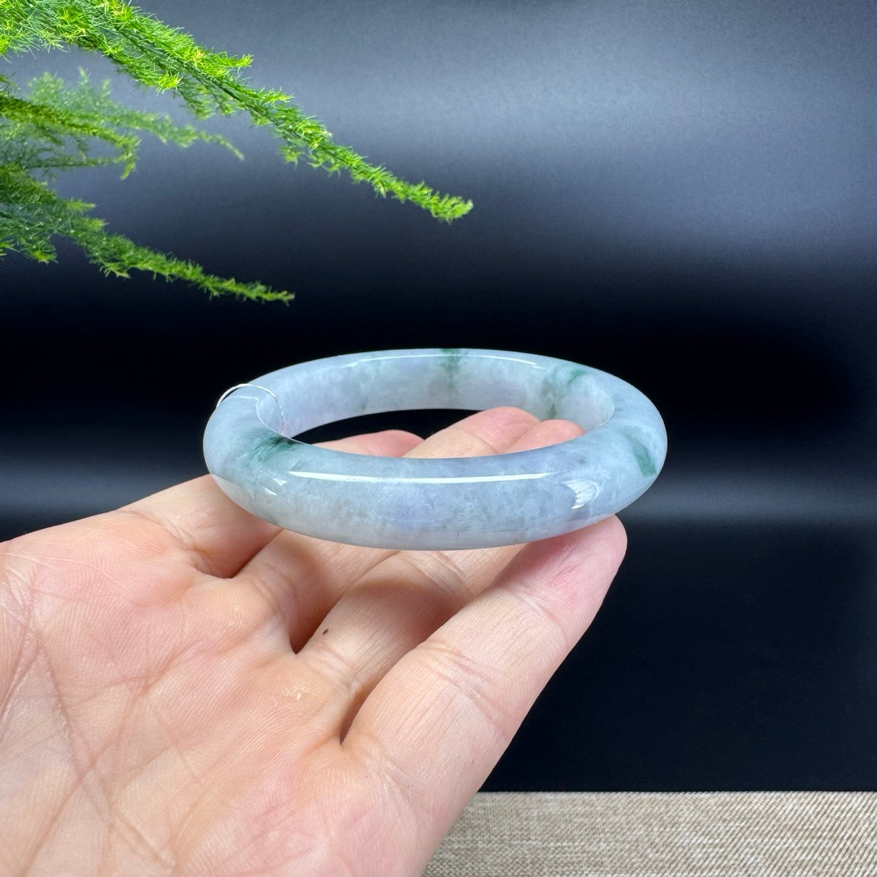 Genuine Burmese Lavender Green Jade Jadeite Bangle Bracelet ( 56.1mm )