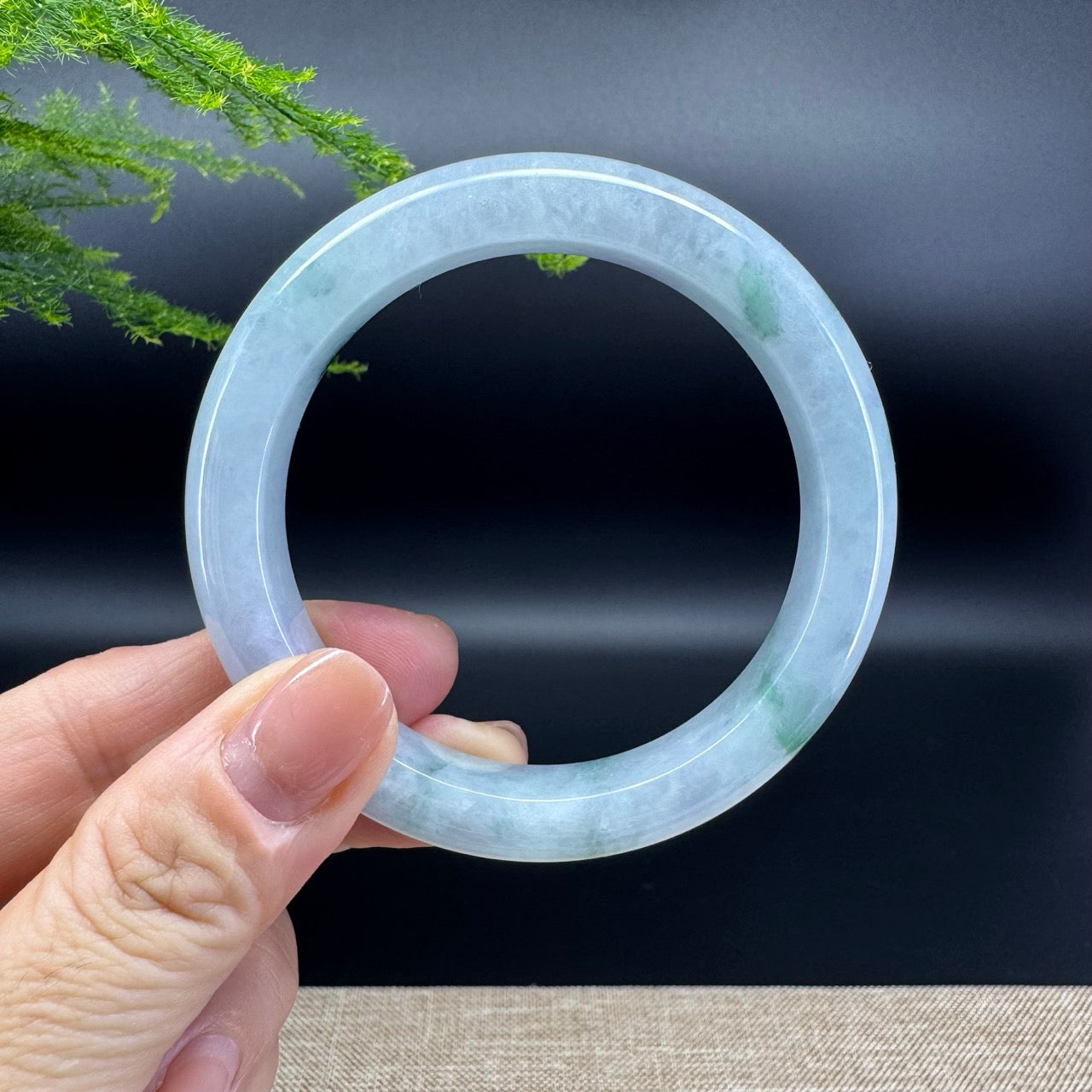 Genuine Burmese Lavender Green Jade Jadeite Bangle Bracelet ( 56.1mm )