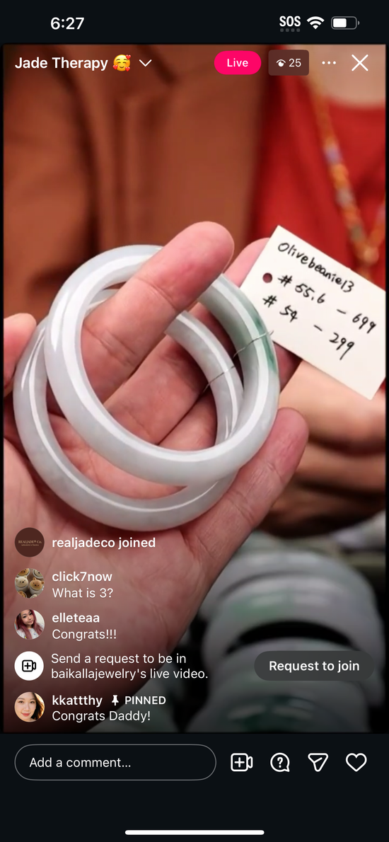 "Live" Baikalla Natural Milky White Traditional Round Jadeite Jade Bangle (11/17/25)