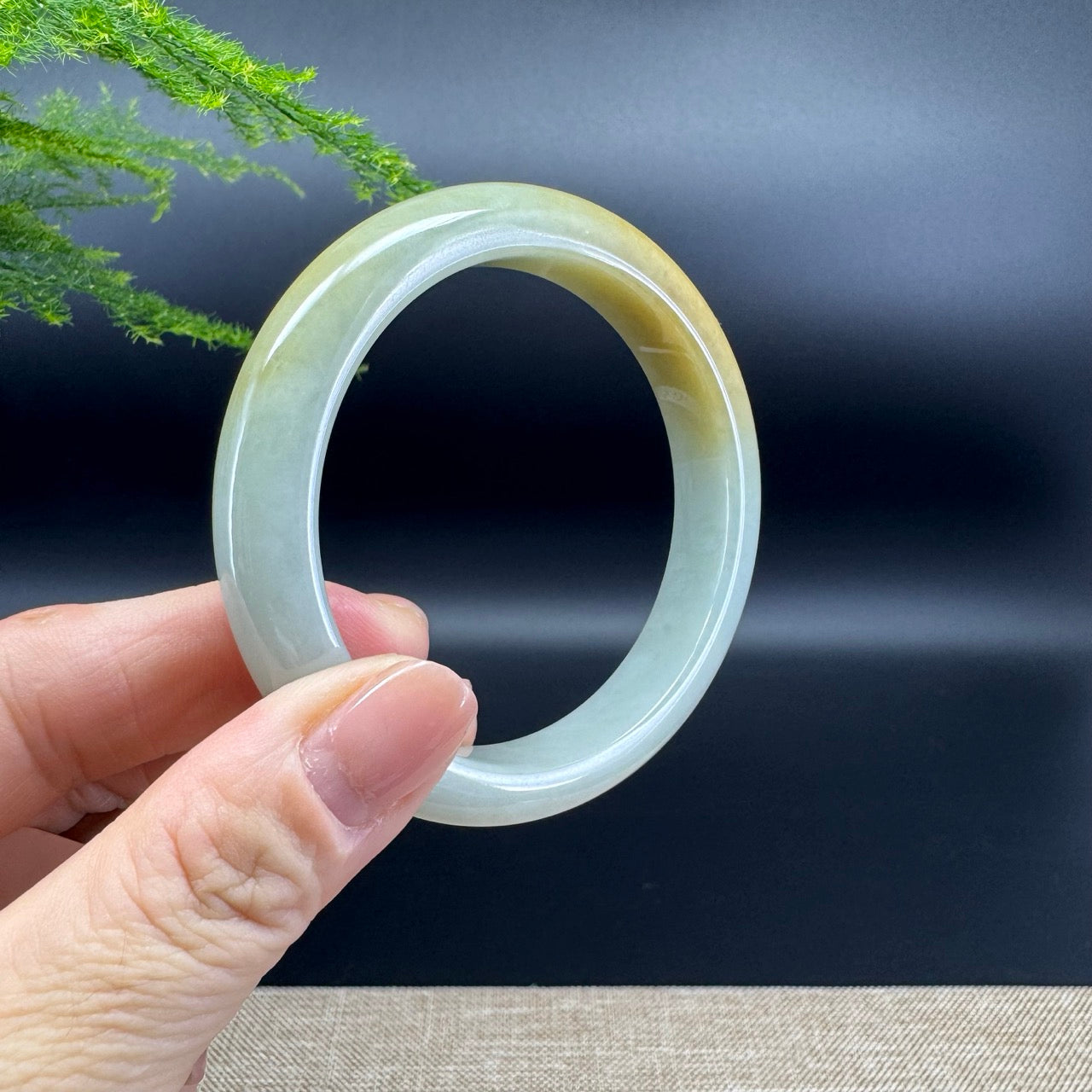 Genuine Burmese Yellow Green Jade Jadeite Bangle Bracelet ( 56.7mm )
