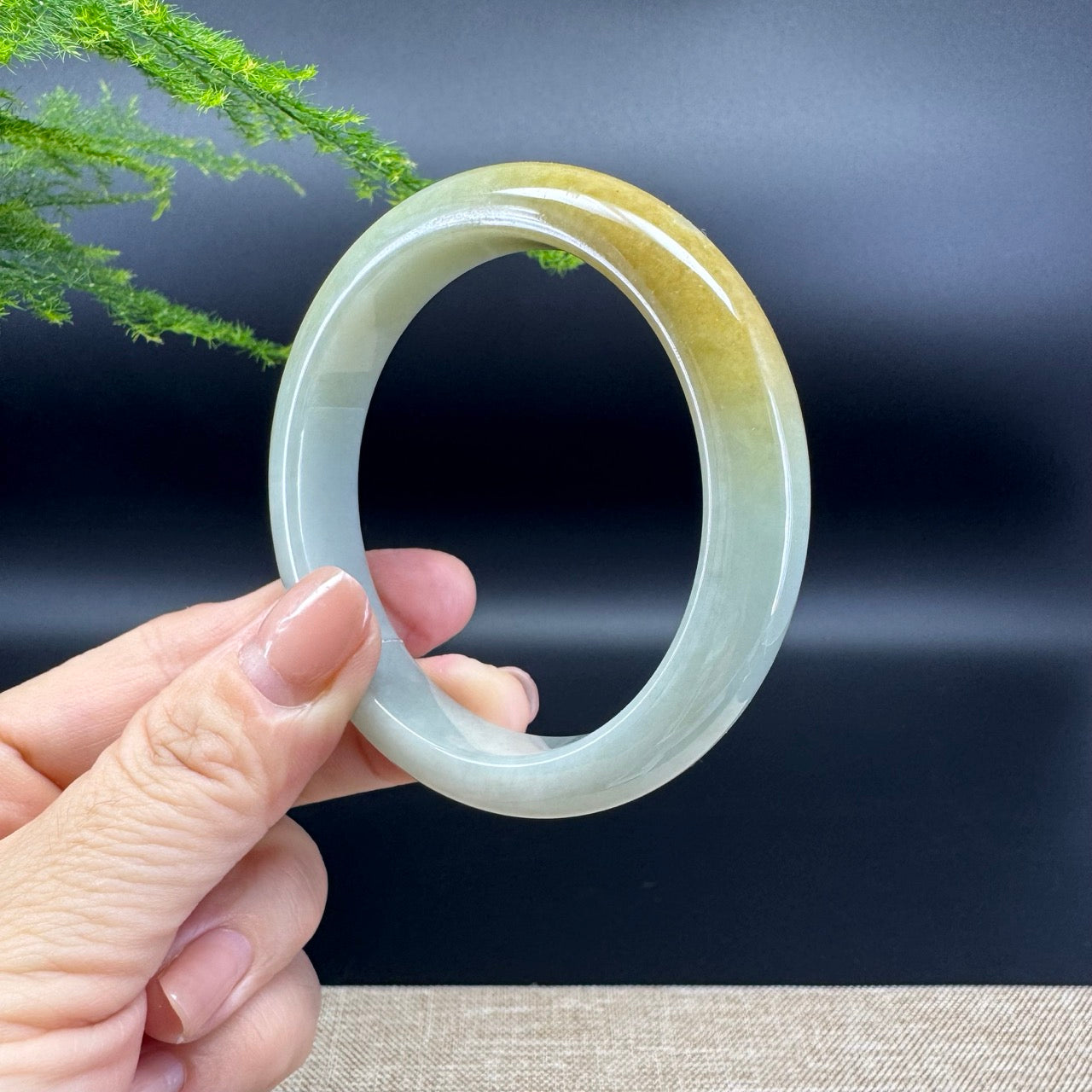 Genuine Burmese Yellow Green Jade Jadeite Bangle Bracelet ( 56.7mm )