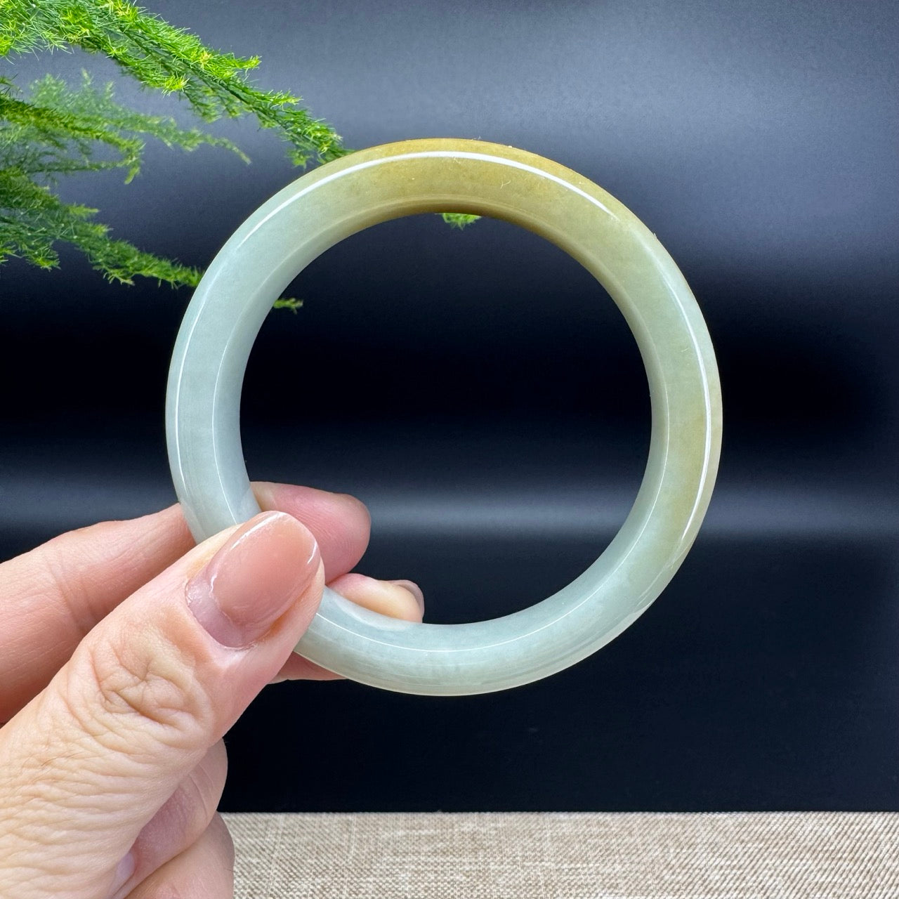 Genuine Burmese Yellow Green Jade Jadeite Bangle Bracelet ( 56.7mm )