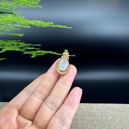 RealJade 18k Yellow Gold Genuine Burmese Jadeite Eggplant Pendant Necklace
