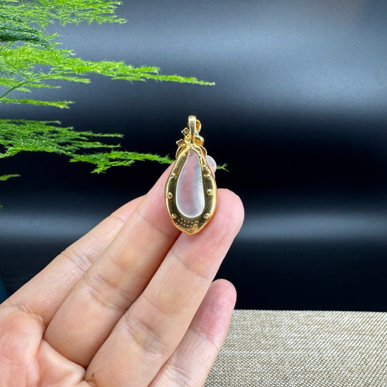 RealJade 18k Yellow Gold Genuine Burmese Jadeite Eggplant Pendant Necklace