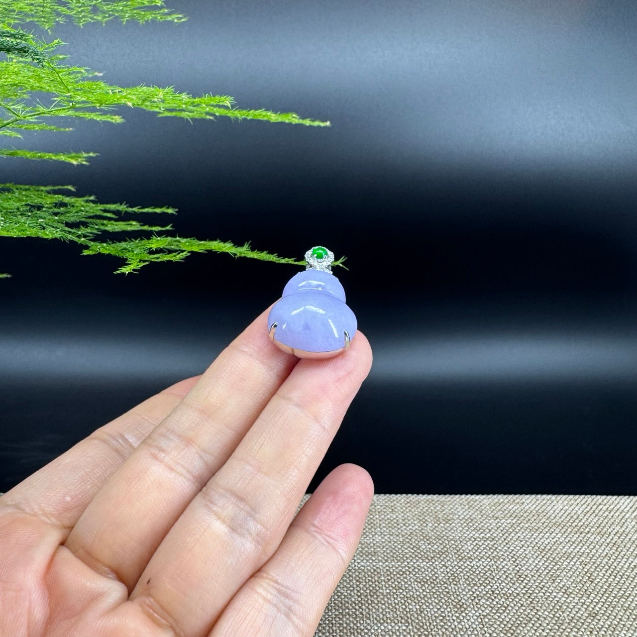 RealJade® Co. Genuine Lavender Jadeite Jade Good Luck Hulu Bottle Gourd Necklace With 18K White Gold Bail